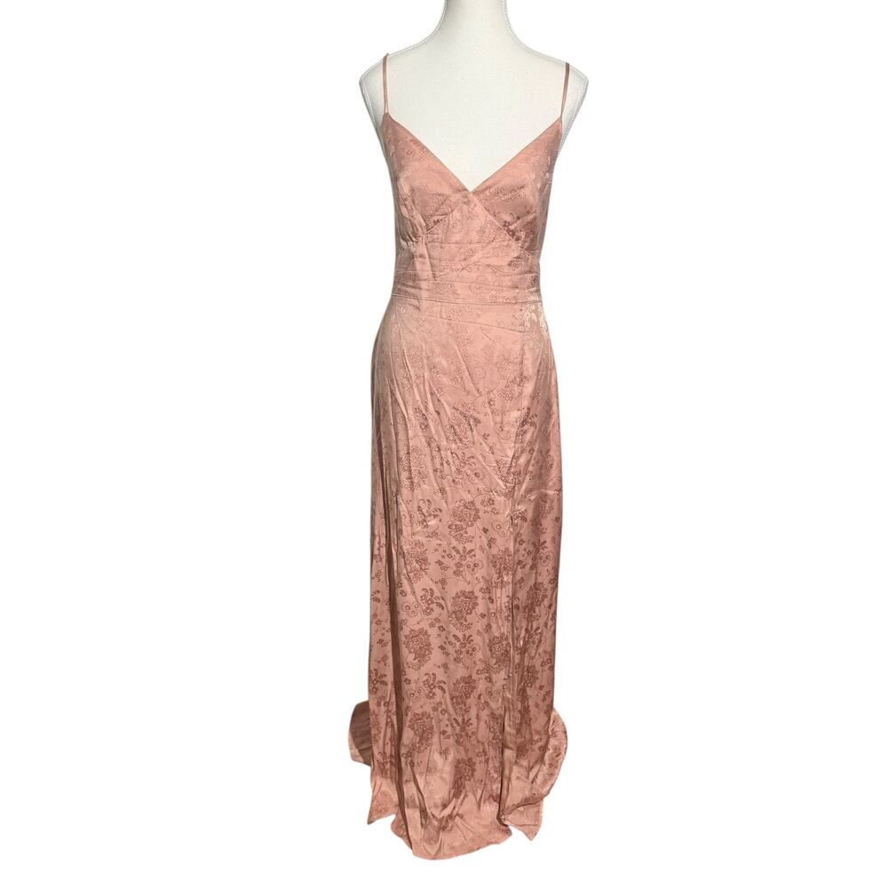 Vow'd Bridesmaid Dress Women 8 Pink Blush Floral‎ Slit Maxi Zip Adjustable Strap